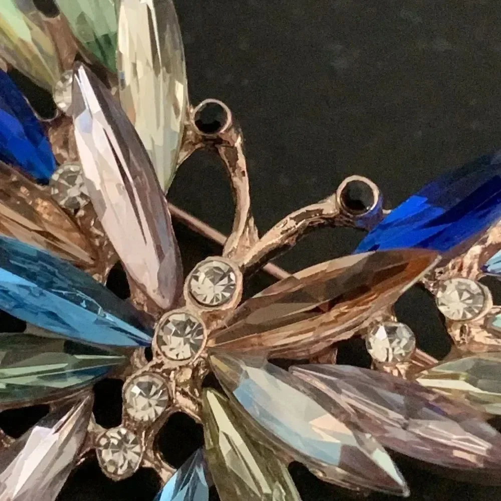 Lyra Butterfly Brooch Vintage Style Pin, Marquise Crystals